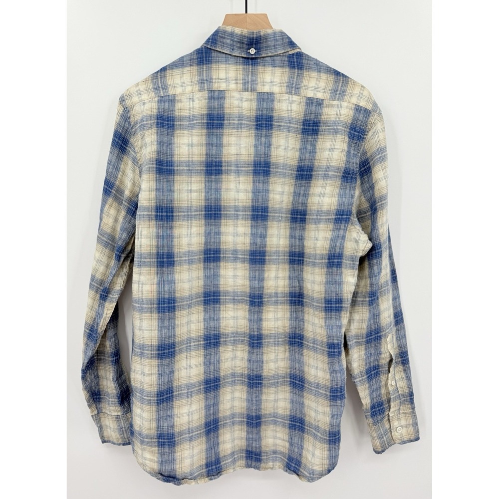 Taylor Stitch Shirt Mens Medium 40 Blue Beige Plaid 100% Linen Button Up - Picture 5 of 9